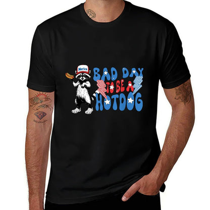 Bad Day To Be A Hot Dog Funny Raccoon Feral 4th Of July  Versatile T-Shirt