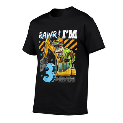 T Rex Dinosaur Construction Hat Excavator 3rd Birthday Boys  Breathable T-Shirt