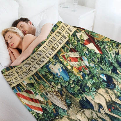 Holy Grail Tapestry,Verdure with Deers,and Shields in Green Floral Wrinkle-free Throw Blanket