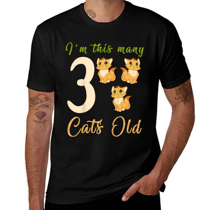 Kids I'm This Many Cats Old 3rd Birthday 3 Years, Three Years Old  Oversized Silhouette T-Shirt