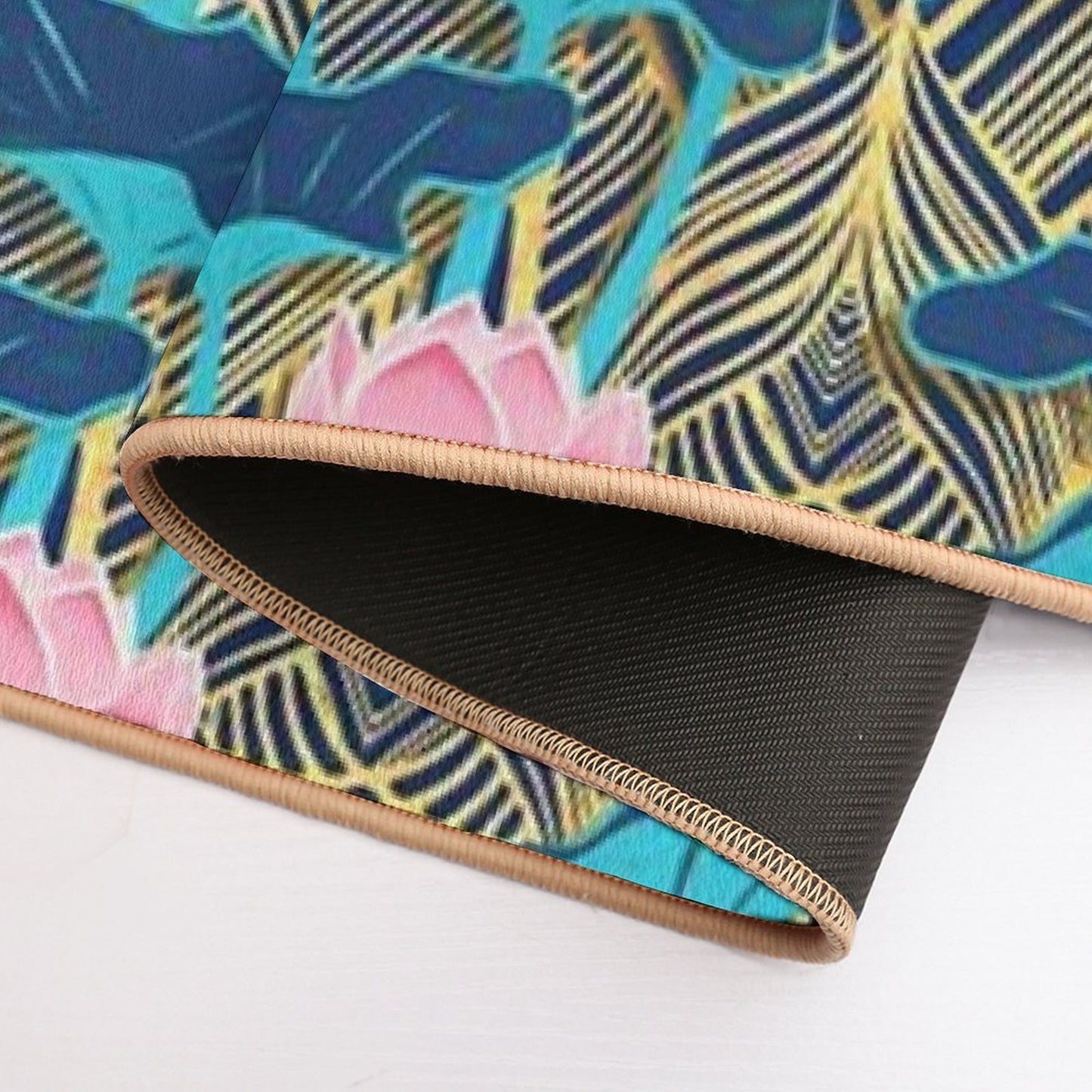 Art Deco Lotus Flowers in Pink & Navy  High-Traffic Bath Mat