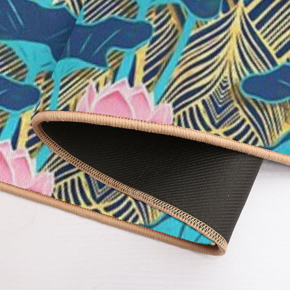 Art Deco Lotus Flowers in Pink & Navy  High-Traffic Bath Mat