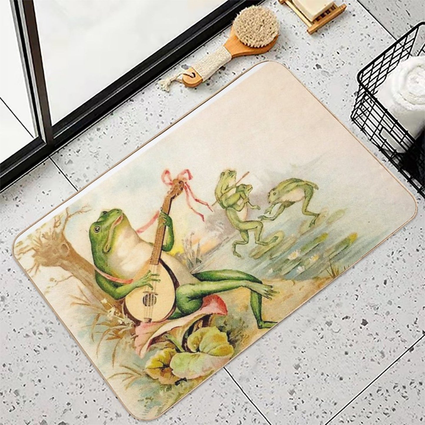 FROG STRUMMING  Vintage Abstract Entertainment Print  Rapid-Drying Bath Mat