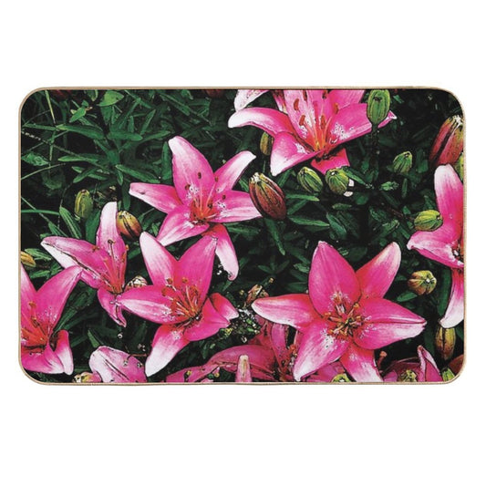 Lovely Pink Lilies in Full Bloom Water Color  Long-Lasting Bath Mat
