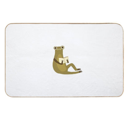 Cute Frog with Glasses Reading A Book  Absorbent Bath Mat