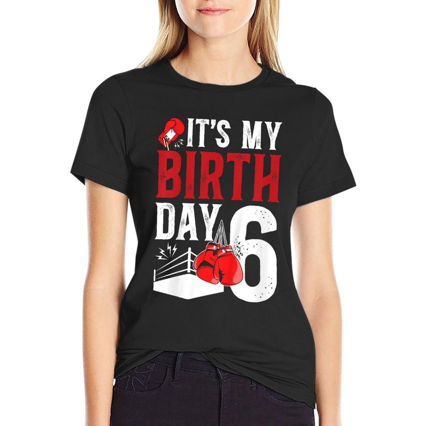 Kids 6th Birthday Boxing Boy 6 Year Old Boxer Bday Party  High-quality Stitching T-Shirt