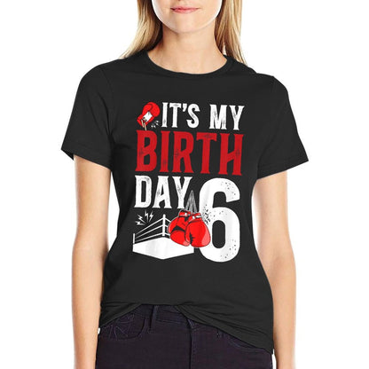 Kids 6th Birthday Boxing Boy 6 Year Old Boxer Bday Party  High-quality Stitching T-Shirt