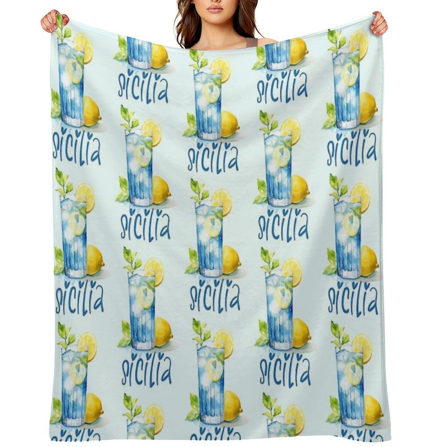 Sicilia Love – Italian Lemonade Watercolor Design Machine-washable Throw Blanket