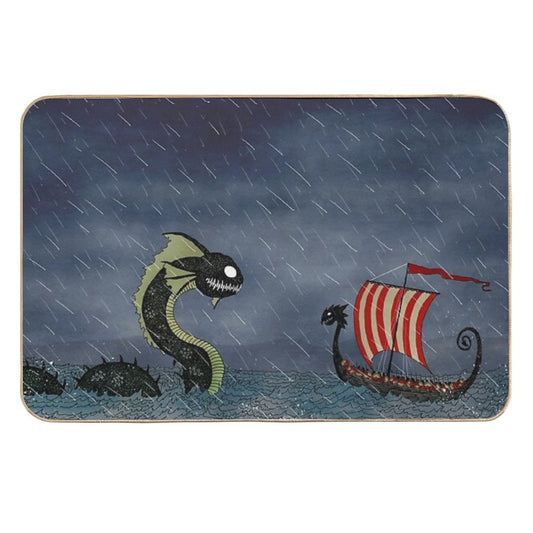 Vikings & Sea Serpent  Repositionable Bath Mat