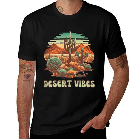 Desert Vibes Retro Vintage Cactus Landscape  Lightweight T-Shirt