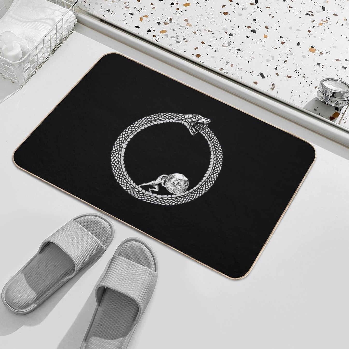 Sisyphus in An Ouroboros Snake - Unisex Philosophy T-Shirt For Existentialists  Absorbent Bath Mat