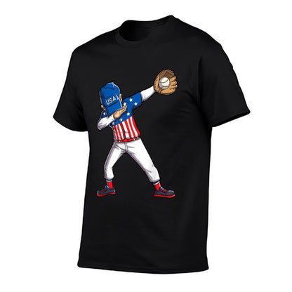 Dabbing Baseball Player 4th Of July USA American Flag Boys  Lightweight T-Shirt