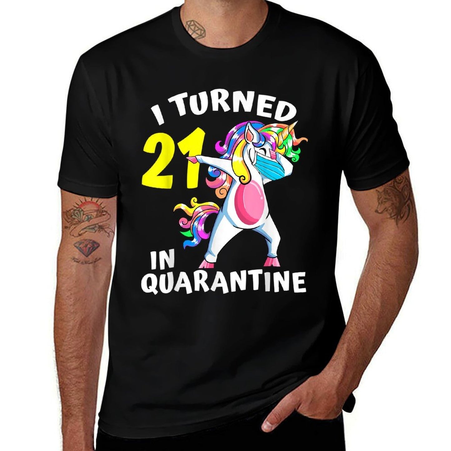I Turned 21 In Quarantine Dabbing Unicorn 21st Birthday  Rolled Sleeves T-Shirt