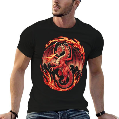 Mythical Red Dragon Breathes Fire On Clouds, Boy Girl Dragon  Relaxed-fit T-Shirt