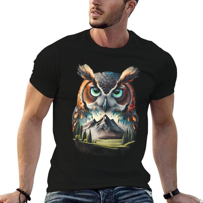 Abstract Owl Mountain Realistic Animal Nature  Tagless Design T-Shirt