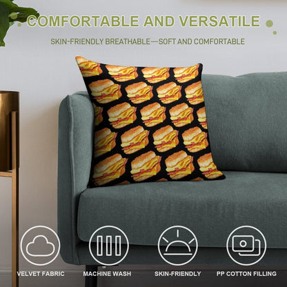 Bacon Egg & Cheese Sandwich Pattern - Black Soft Anti-Pilling Throw Pillow