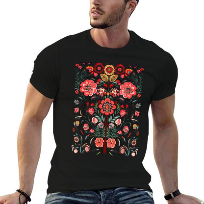 Scandinavian Wildflower Folklore Floral Artistic Botanical  Heathered Texture T-Shirt
