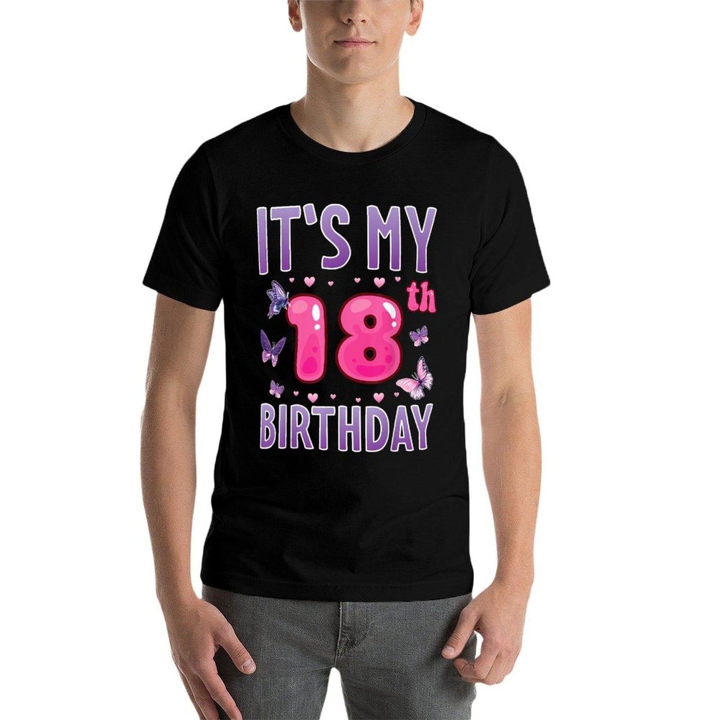 Butterflies Hearts Happy 18 Years Old It's My 18th Birthday  Cotton T-Shirt