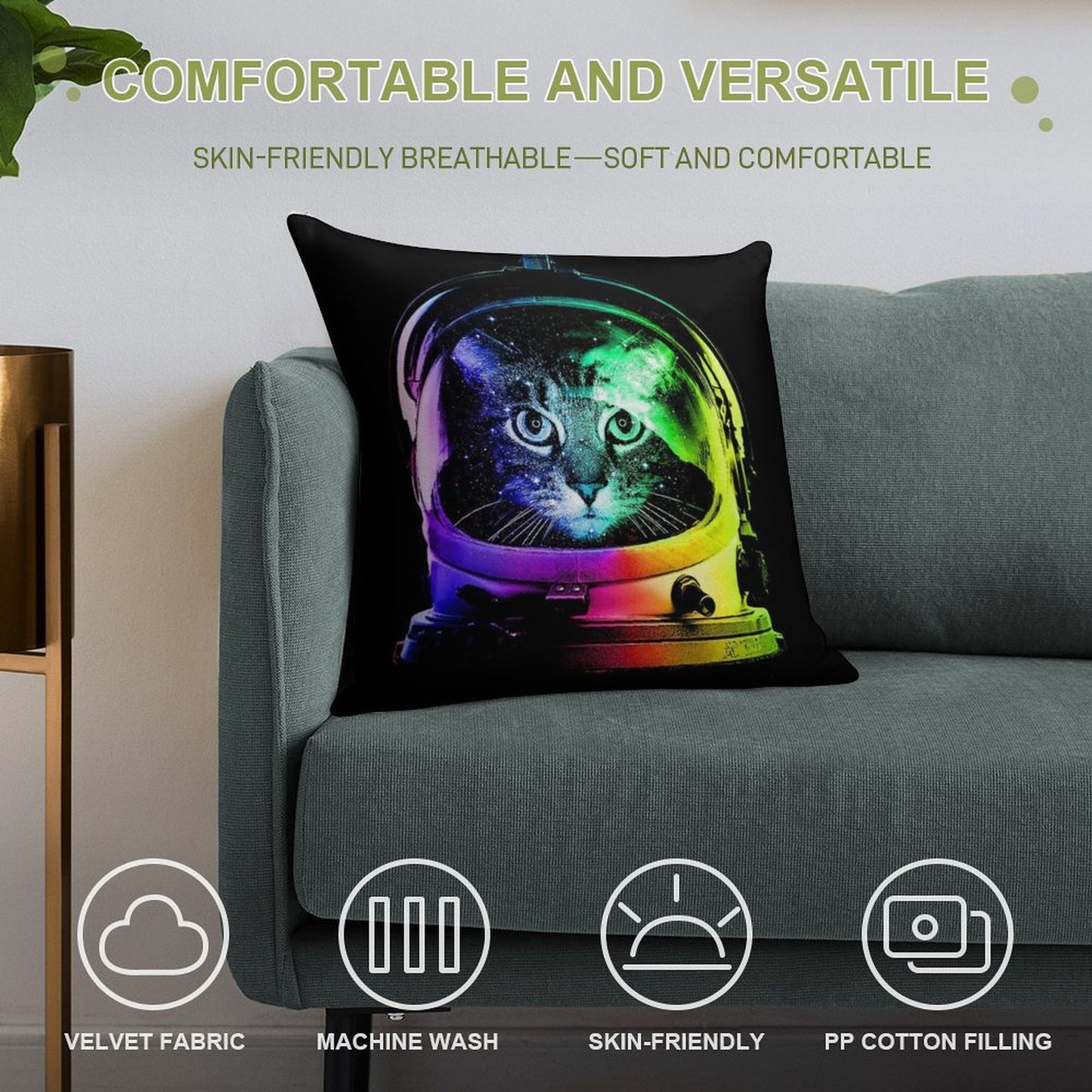 Astronaut Cat Soft Durable Construction Throw Pillow