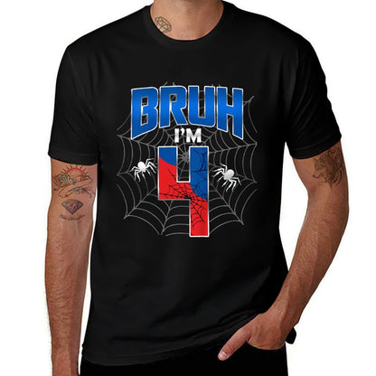 Kids Bruh I'm 4 Year Old It's My 4th Birthday Boy Spider Web  Relaxed-fit T-Shirt