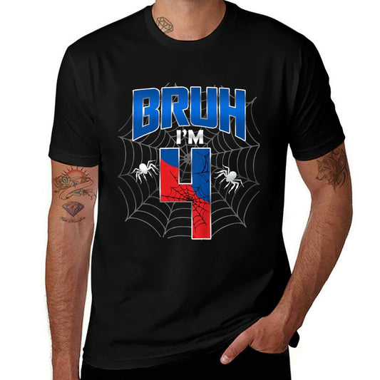 Kids Bruh I'm 4 Year Old It's My 4th Birthday Boy Spider Web  Relaxed-fit T-Shirt