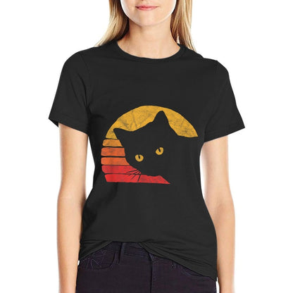 Vintage Eighties Style Cat Retro Distressed Design  Durable T-Shirt