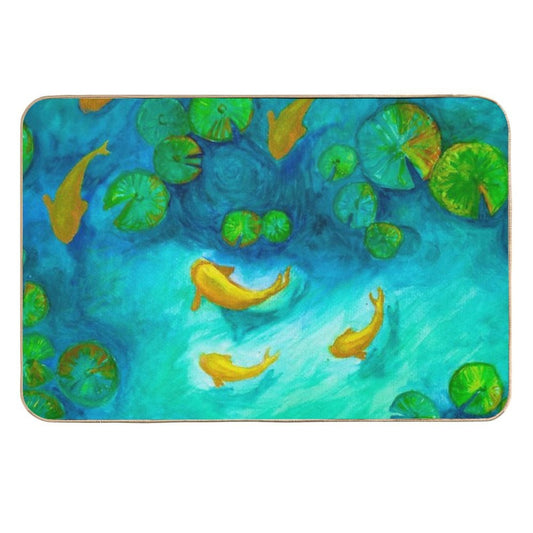 Gold Kois And Water Lily Pads Watercolor Painting  Anti-Trip Bath Mat