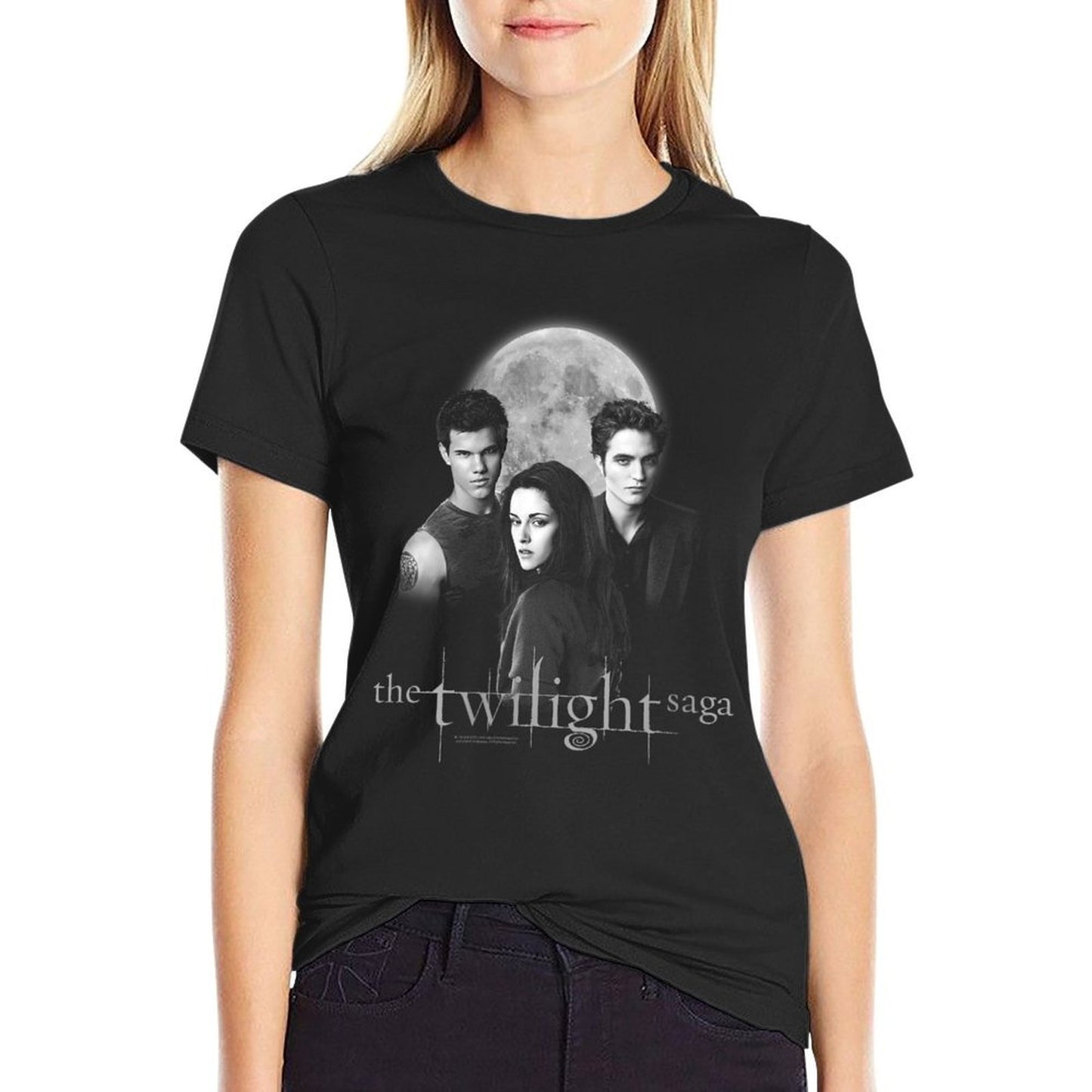 Womens Twilight Saga Black & White Photo Jacob, Bella, Edward Movie  Fade-proof Color T-Shirt