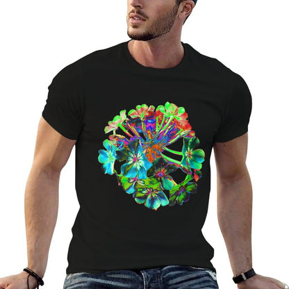 Blooming Blue And Lime Green Flowers  Cotton T-Shirt