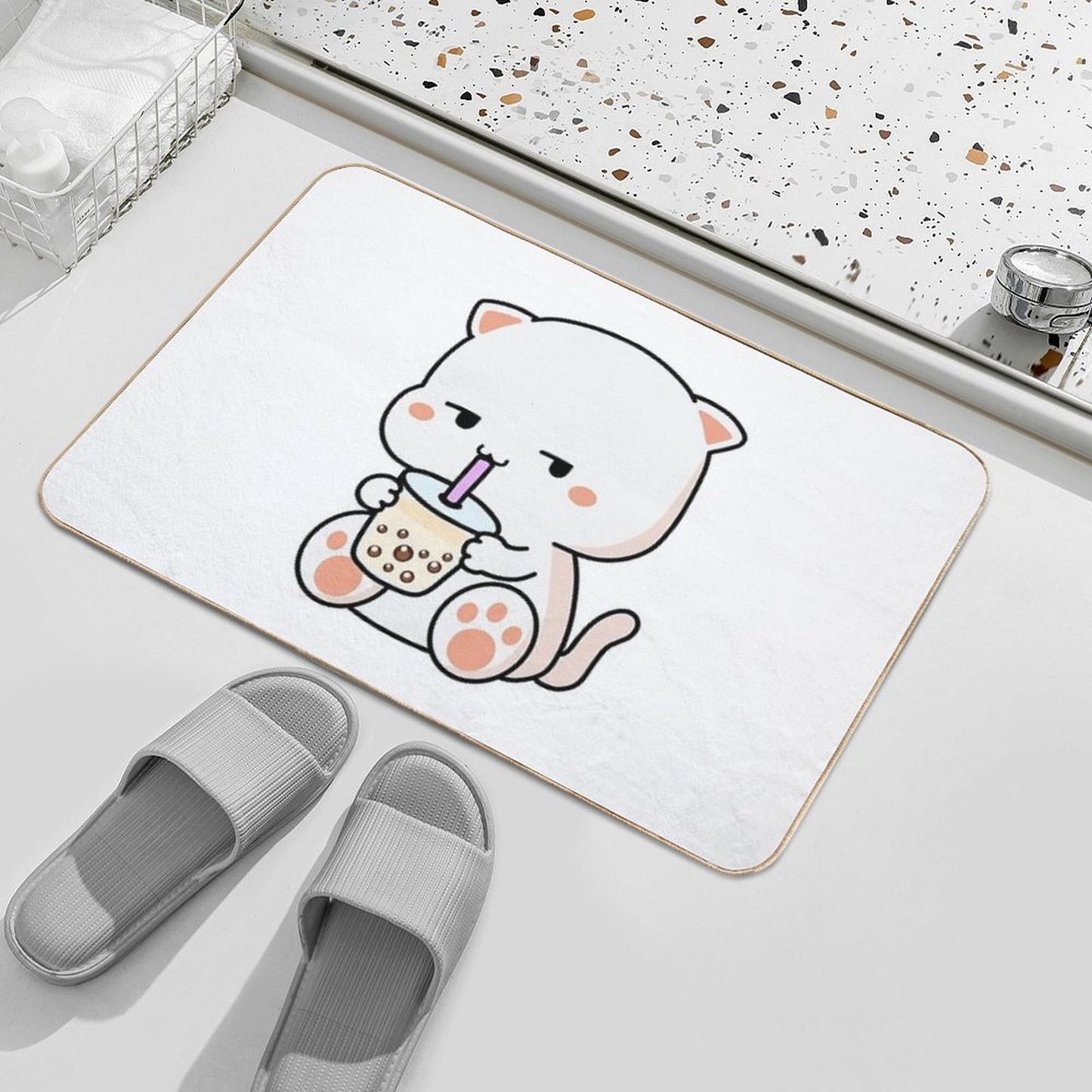 Kitty Loves Boba!  Easy To Clean Bath Mat