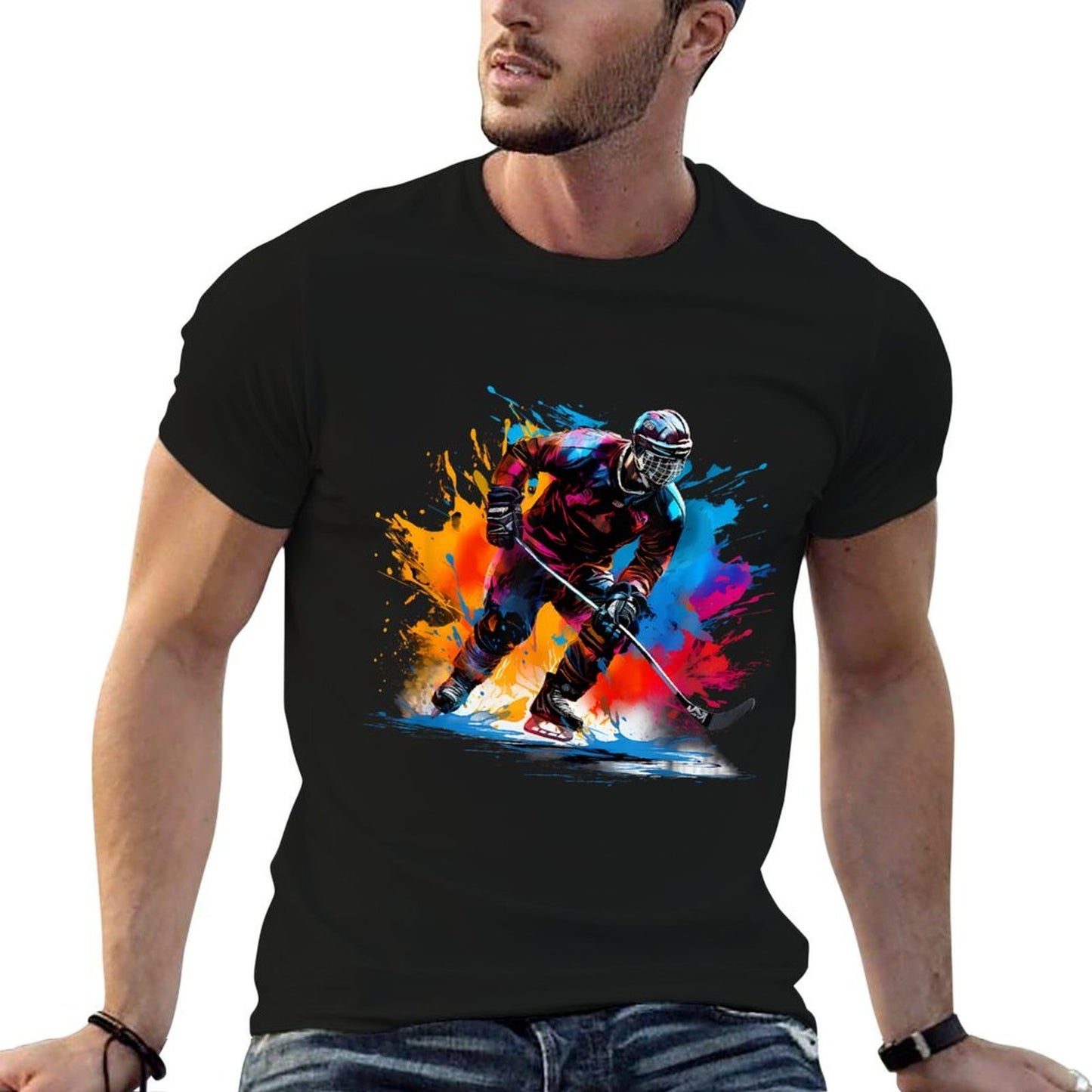 Colorful Ice Hockey  Polyester Blend T-Shirt