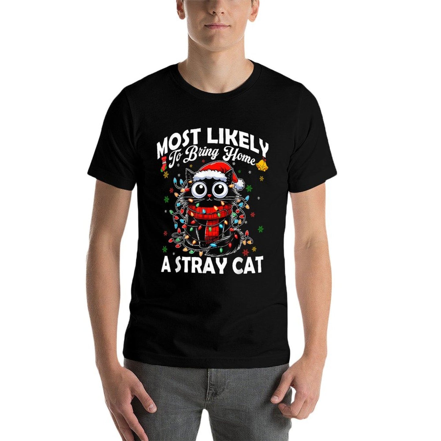 Most Likely To Bring Home A Stray Cat Matching Christmas  Ribbed Collar T-Shirt