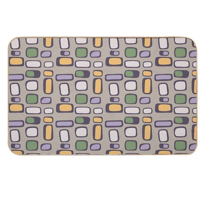 Colorful Retro Mid Century Aesthetic Squares Geometric Pattern Light Taupe  Toxin-Free Bath Mat