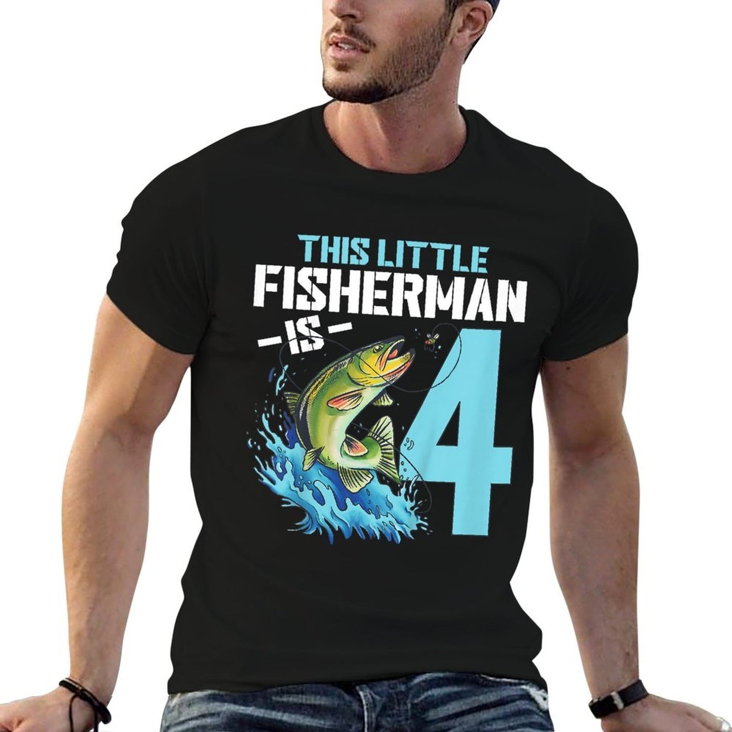 Kids Fishing Birthday 4 Year Old Boy Fisher 4th Bday Kids  Fade-proof Color T-Shirt