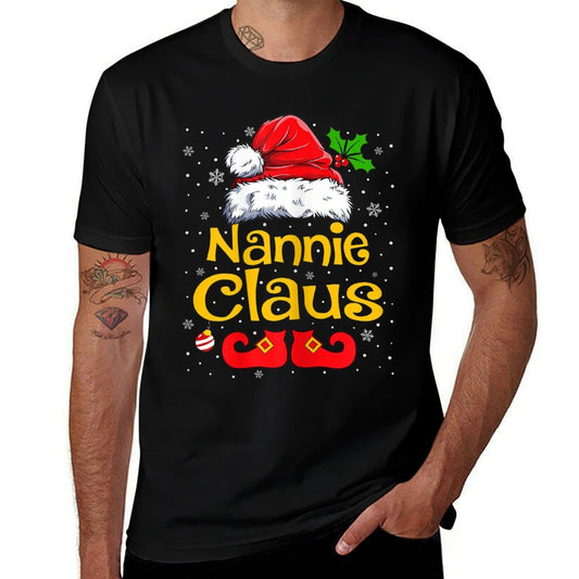 Womens Matching Family Christmas Santa Hat Xmas Funny Nannie Claus  Odor-resistant T-Shirt