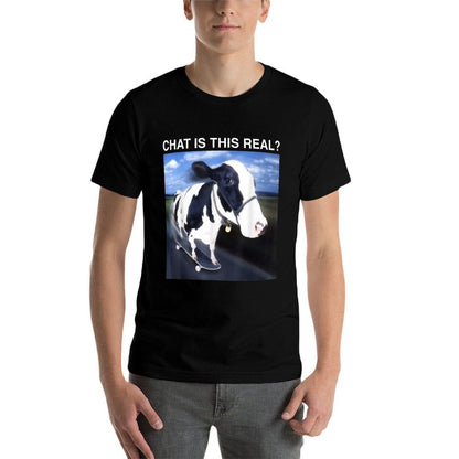 Chat Is This Real Skateboarding Cow Funny Meme  Wrinkle-resistant T-Shirt