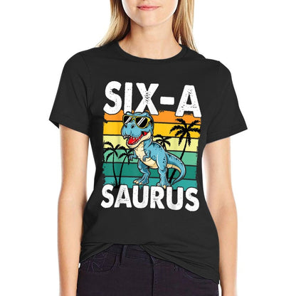 6 Year Old Dinosaur Birthday 6th T Rex Dino Six Saurus  Polyester Blend T-Shirt