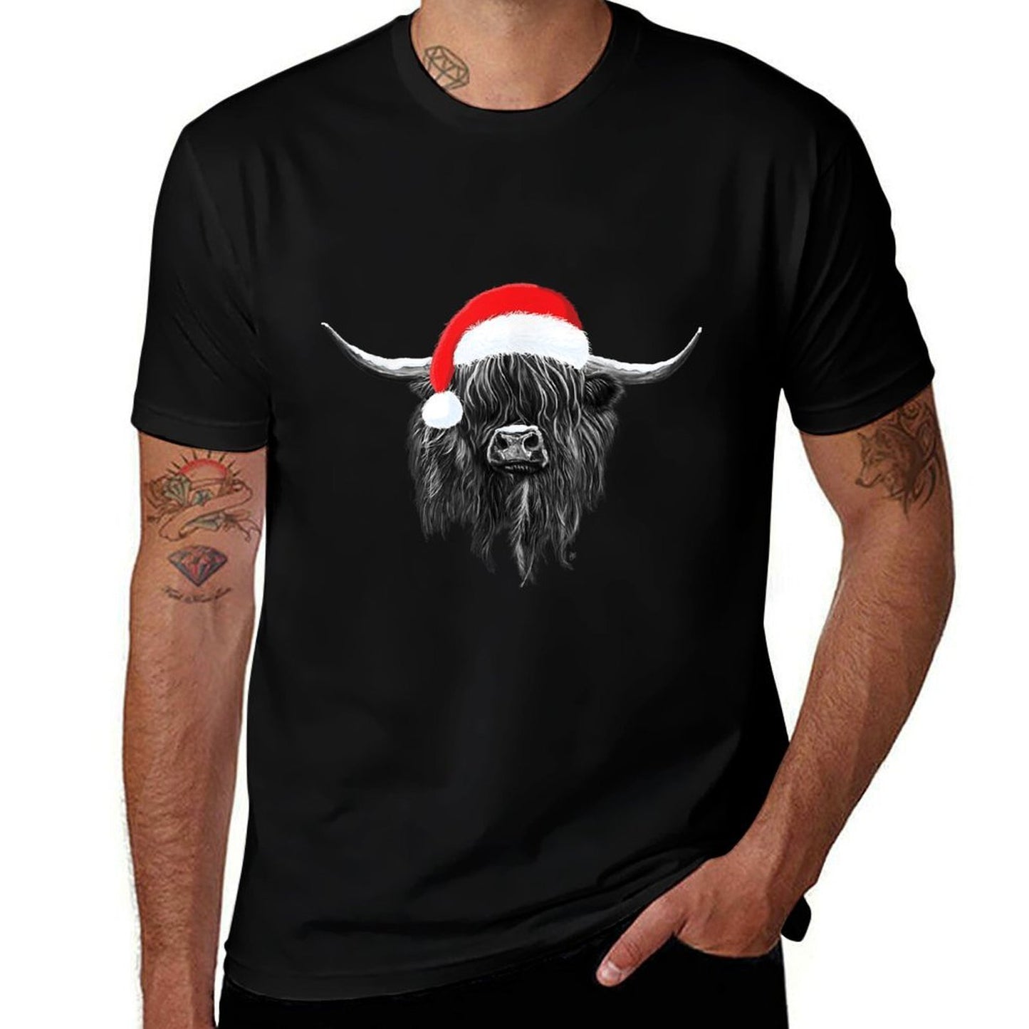 Scottish Highland Cow Christmas Santa Hat  Classic T-Shirt