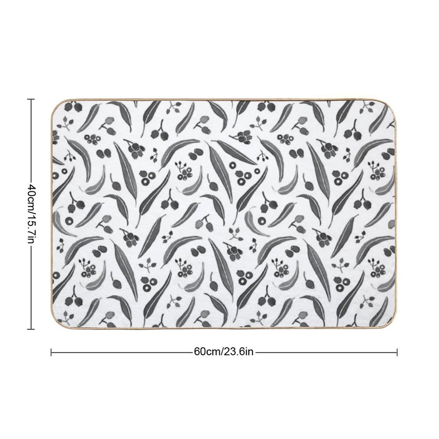 Eucalyptus Leaves Watercolour in Black And White Palette  Toxin-Free Bath Mat