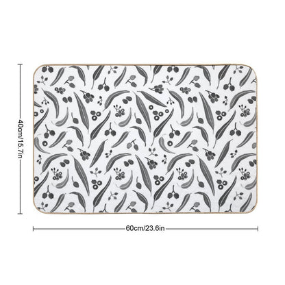 Eucalyptus Leaves Watercolour in Black And White Palette  Toxin-Free Bath Mat