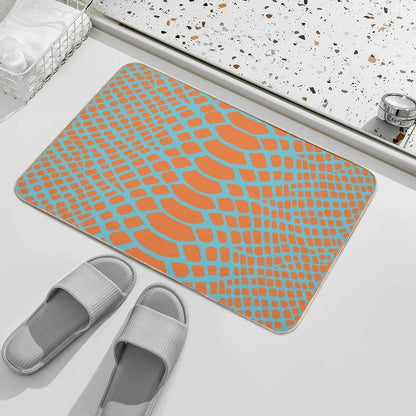 Snake Print - Pacific Coast Blue & Tart Orange  Long-Lasting Bath Mat