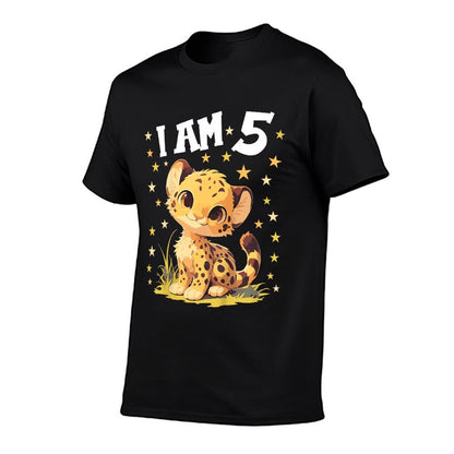 Kids 5 Years Old 5 Birthday Cheetahs Boy Girl Cheetah  Rolled Sleeves T-Shirt