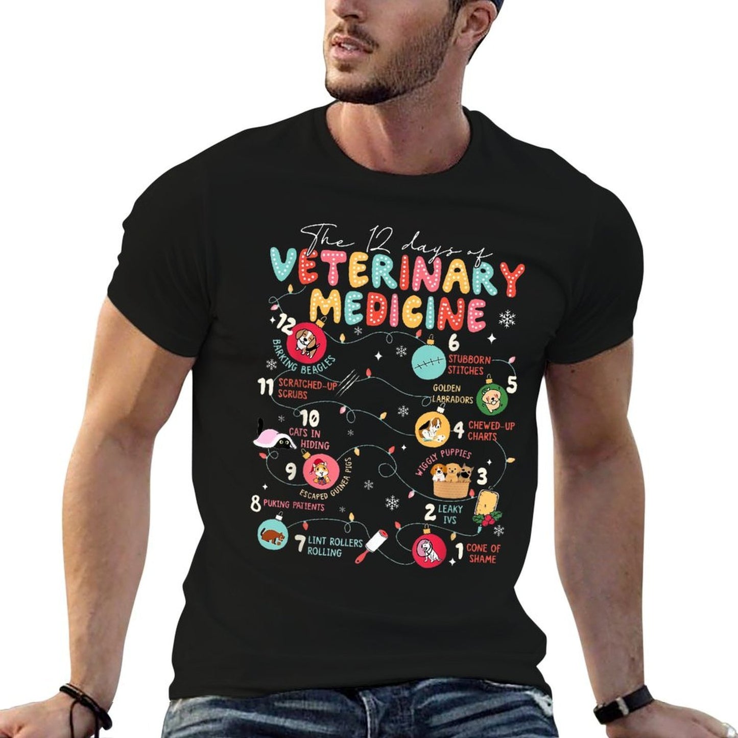 12 Days of Veterinary Medicine Christmas Vet Tech Vet Squad  Cotton T-Shirt