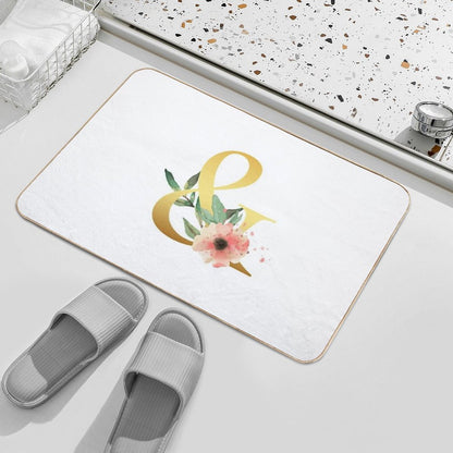 Floral Gold Monogram & Letter Art Ampersand  Long-Lasting Bath Mat