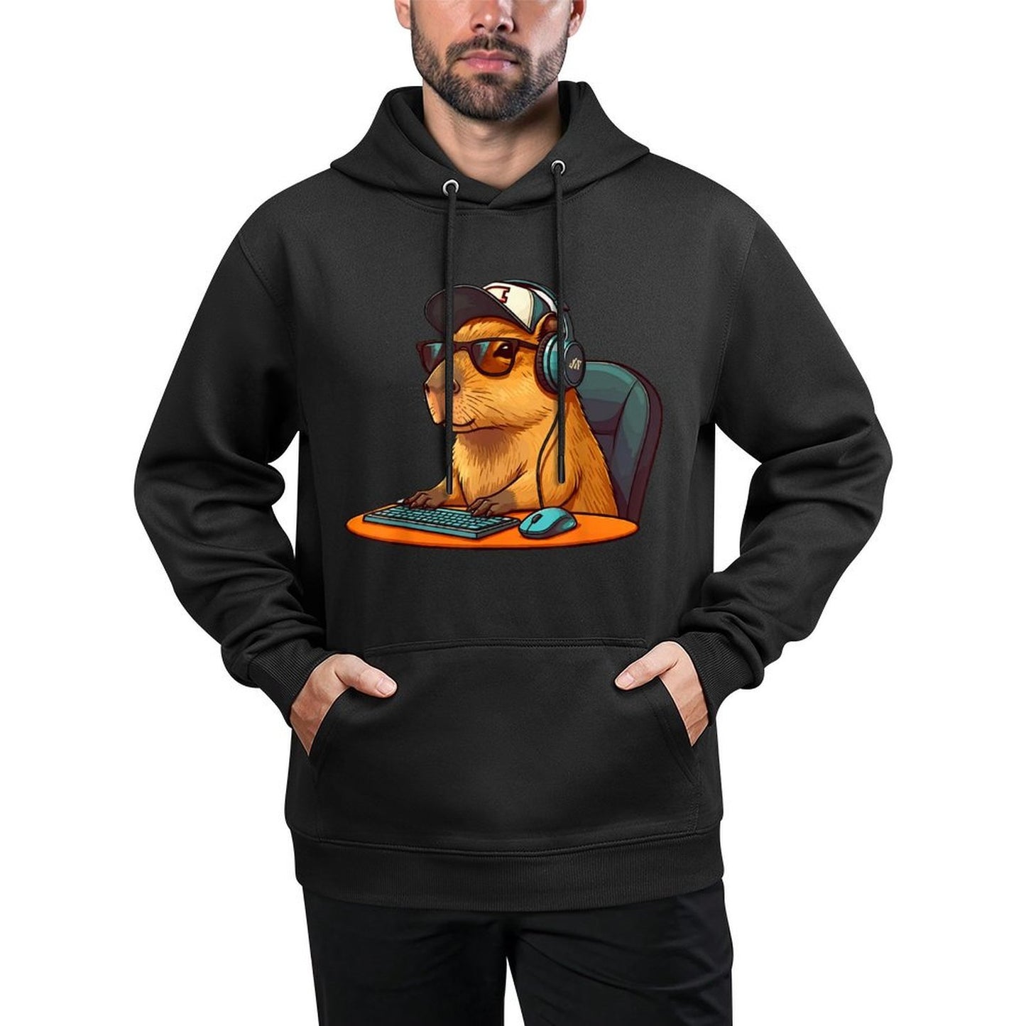 Capybara Video Games Funny Gaming Capy Menn Boys Kids Kangaroo Pocket Hoodie