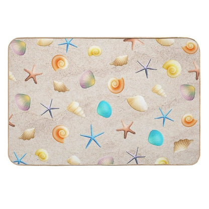Collection of Shells on Sand And Starfish  Stain-Proof Bath Mat