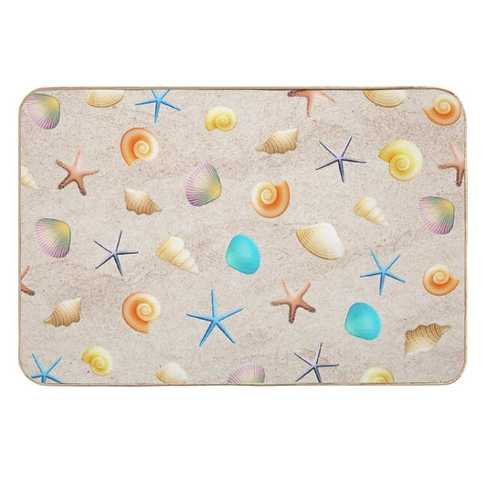 Collection of Shells on Sand And Starfish  Stain-Proof Bath Mat