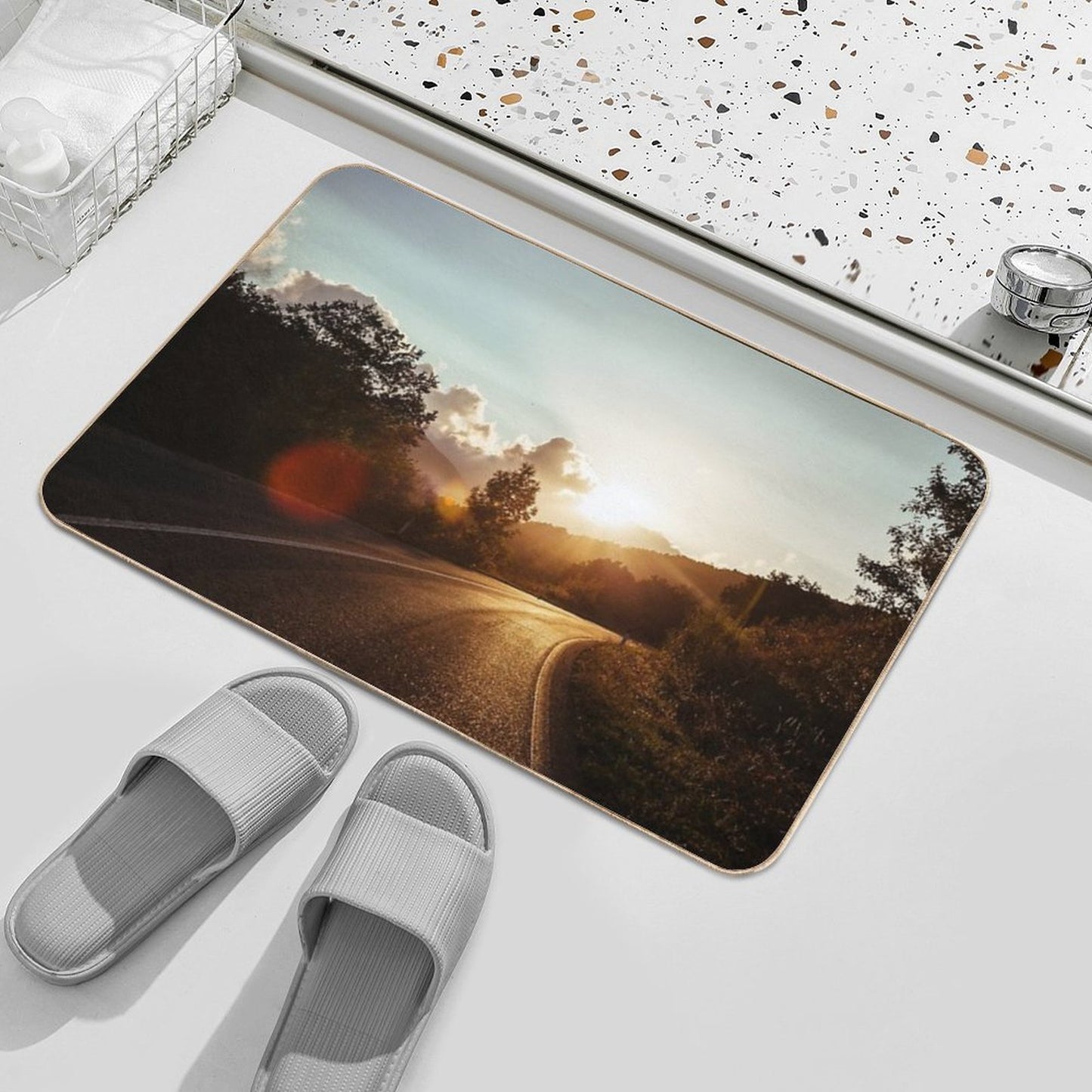 Road at Sunset  Stain-Proof Bath Mat