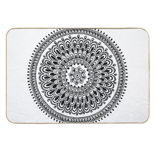 Mandala Black And White by Hayley Lauren Design  Stain-Proof Bath Mat