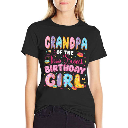 Grandpa Of The Two Sweet Birthday Girl Donut 2Nd Birthday  Fade-proof Color T-Shirt